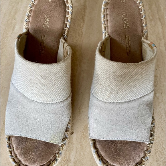 TOMS Linen and Suede Mule Espadrille Wedge Sandal Cream - Size 6 | FREE SHIPPING - Picture 5 of 6